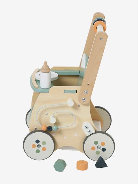 Walker with Seat for Doll, in FSC® Wood green+pink 