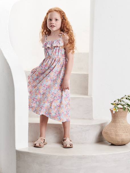 Strappy Midi-Length Dress for Girls blue+ecru+multicoloured+printed white+sky blue 