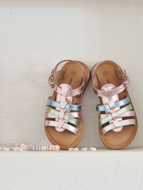 Strappy Leather Sandals for Girls lilac 