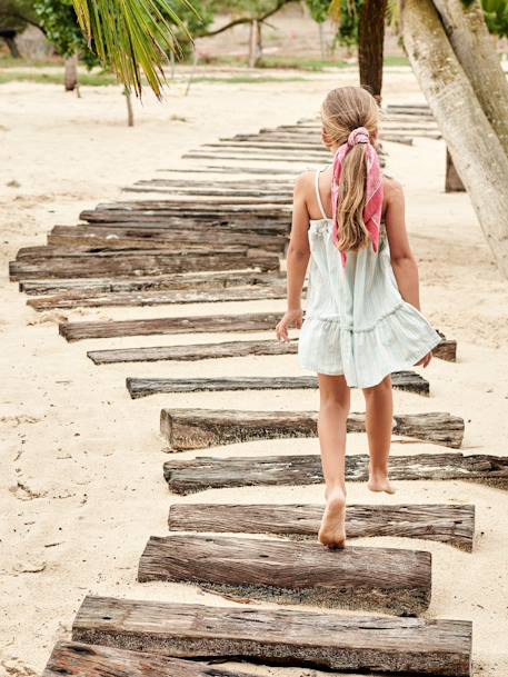 Dress with Straps & Shimmery Stripes for Girls pale blue 