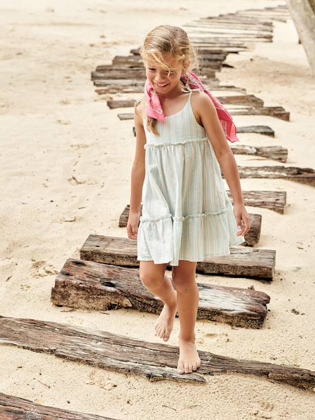 Dress with Straps & Shimmery Stripes for Girls pale blue 