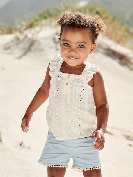 Shorts with Pompom Trim for Babies sky blue 