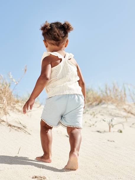 Shorts with Pompom Trim for Babies sky blue 