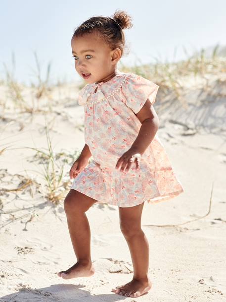 Floral Short Sleeve Dress for Babies ecru 