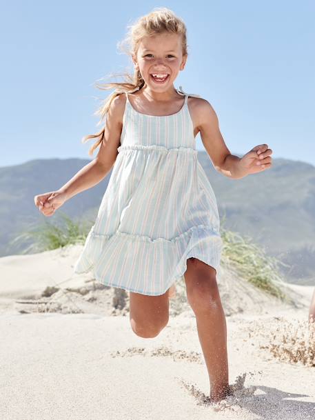 Dress with Straps & Shimmery Stripes for Girls pale blue 