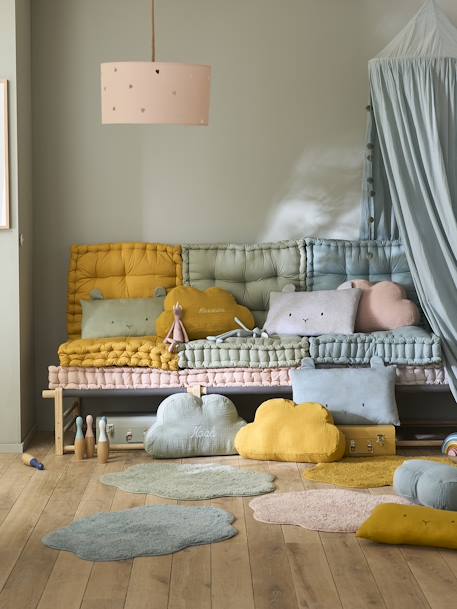 Futon-Type Floor Mattress grey blue+marl grey+mustard+rosy+sage green 