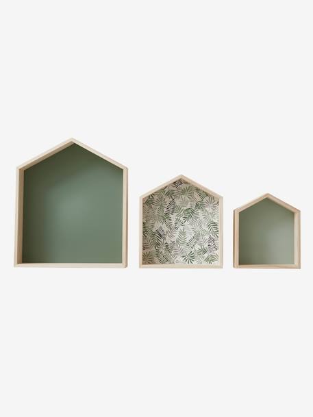 Set of 3 House-Shaped Shelves aqua green+Blue+Light Blue+Pink 