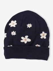 Girls-Accessories-Winter Hats, Scarves, Gloves & Mittens-Beanie with Jacquard Knit Daisy Motifs for Girls