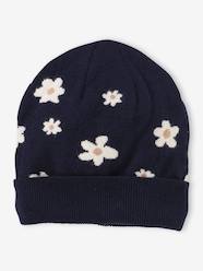 -Beanie with Jacquard Knit Daisy Motifs for Girls