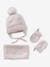 Beanie + Snood + Mittens Set for Baby Girls pale pink 