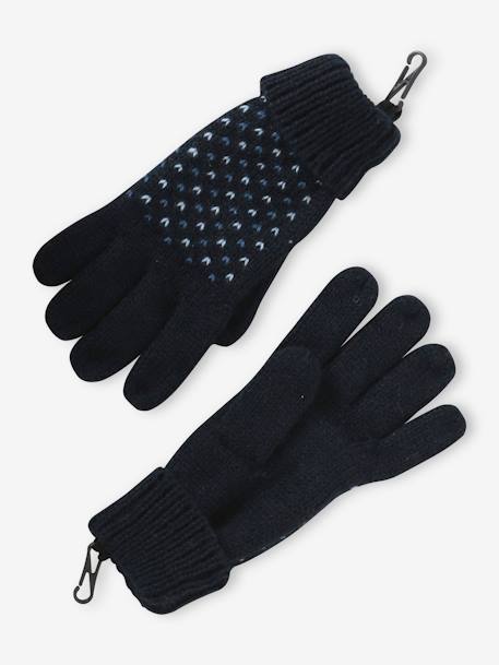 Jacquard Knit Beanie + Snood + Gloves or Mittens Set for Boys night blue 