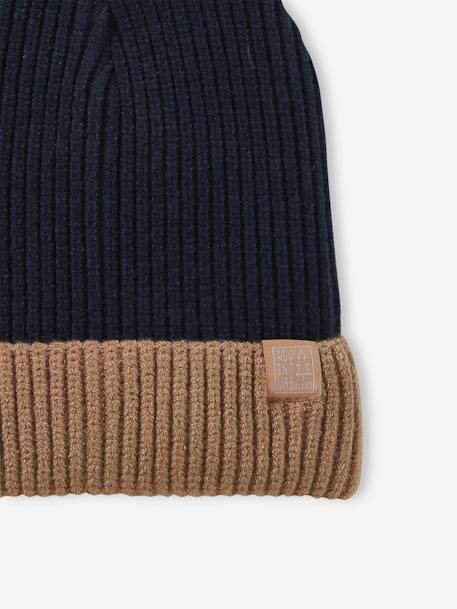 Two-Tone Beanie in Rib Knit for Boys, Basics marl grey+night blue 