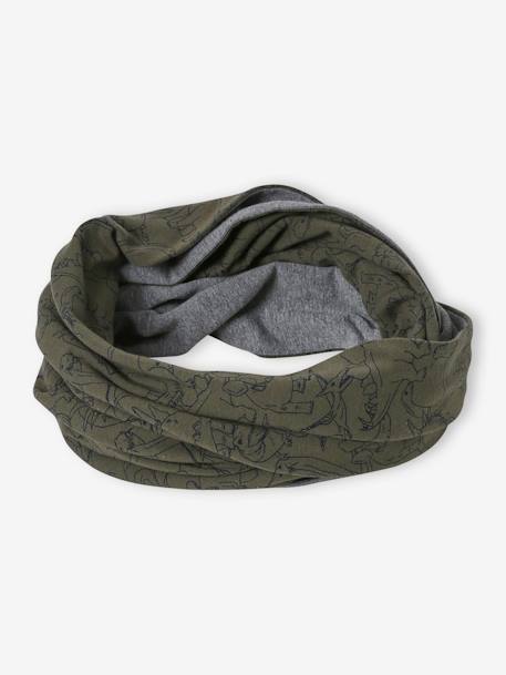 Reversible Infinity Scarf for Boys, Dino/Marl khaki 