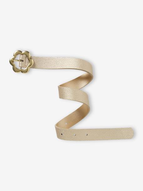 Golden Flower Belt for Girls iridescent beige+navy blue 