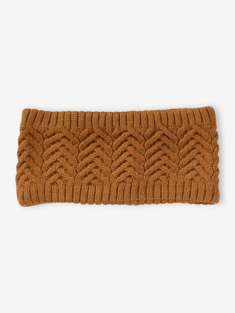 Cable-Knit Beanie + Snood + Mittens/Fingerless Mitts for Boys fir green+ochre 