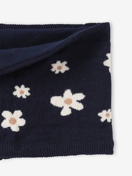 Snood with Jacquard Knit Daisy Motifs for Girls navy blue 