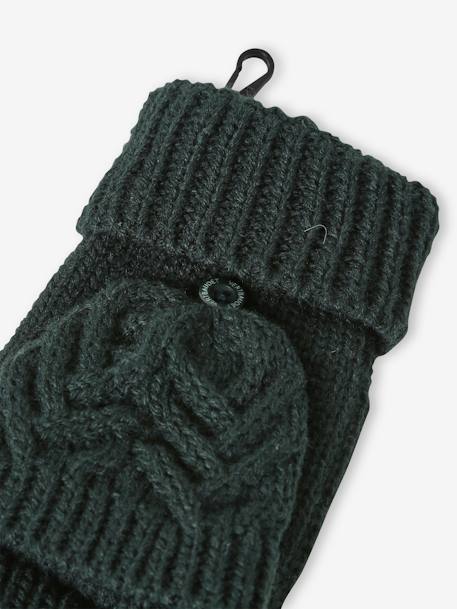 Cable-Knit Beanie + Snood + Mittens/Fingerless Mitts for Boys fir green+ochre 