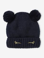 Girls-Accessories-Winter Hats, Scarves, Gloves & Mittens-Smile Beanie with Pompoms & Embroidered Eyes for Girls