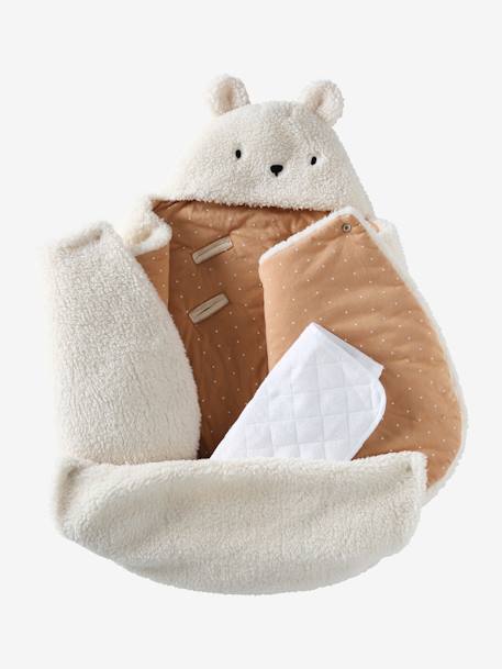 Transformable Baby Nest in Plush Fabric, Bear Beige+ecru+printed pink 