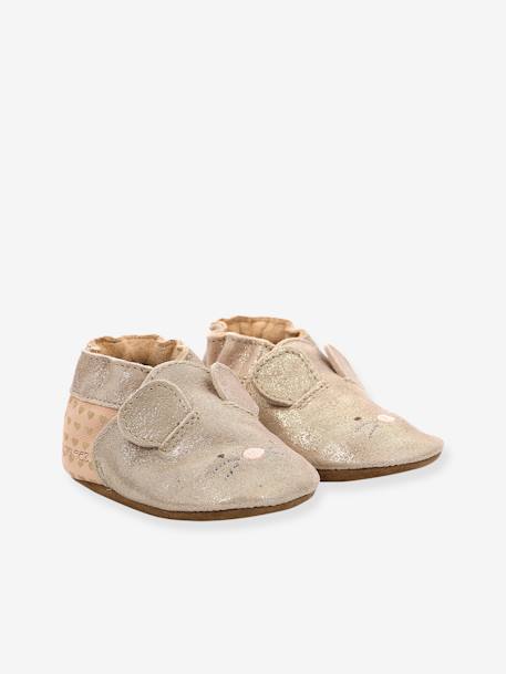 Pram Shoes in Soft Leather for Babies, Mouse Nose 946551-10 by ROBEEZ© rose 