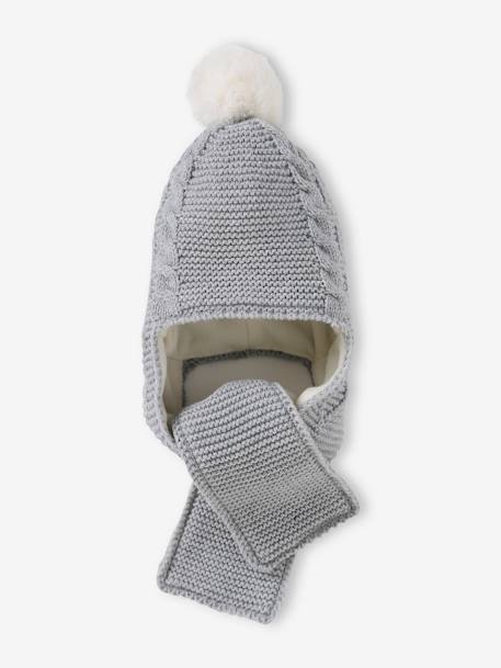 2-in-1 Cable-Knit & Hearts Beanie-Scarf for Babies marl grey 