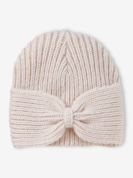 Rib Knit Beanie with Fancy Bow, for Girls marl beige 