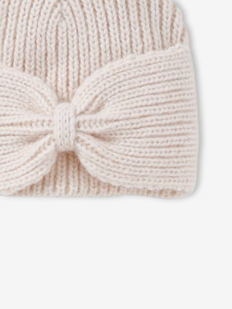 Rib Knit Beanie with Fancy Bow, for Girls marl beige 