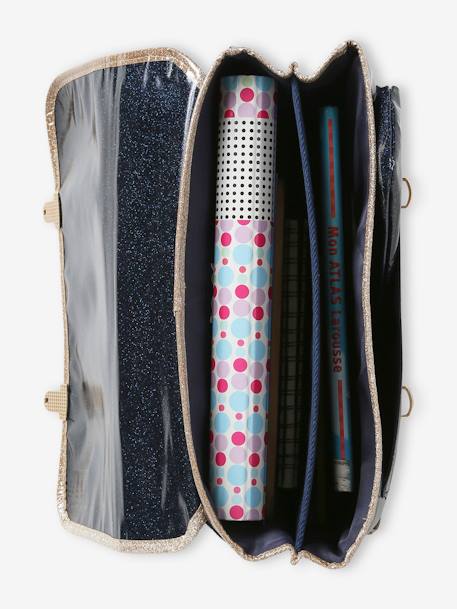 Satchel with 'Flower Power' Glitter & Pencil Case, for Girls night blue 