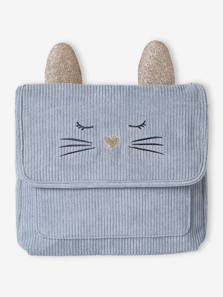 Cat Satchel in Corduroy, Playschool Special, for Children grey blue 