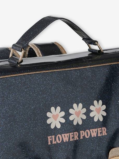 Satchel with 'Flower Power' Glitter & Pencil Case, for Girls night blue 