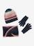 Colourblock Beanie + Infinity Scarf + Gloves or Mittens Set for Girls navy blue 