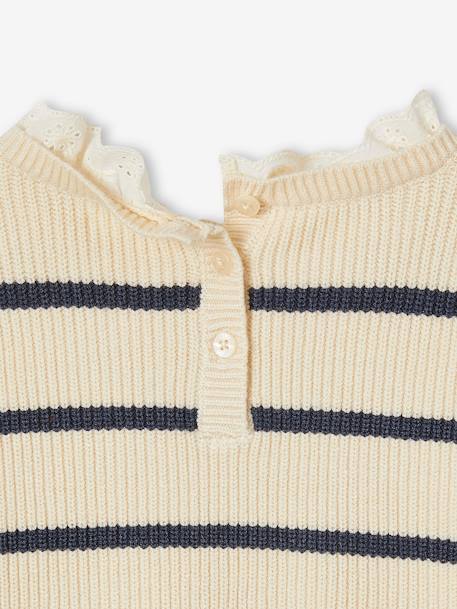 Loose-Fitting Jumper with Fancy Collar for Girls rose beige+sky blue+striped navy blue+sweet pink 