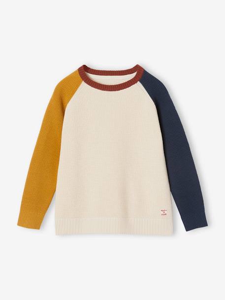 Colourblock-Effect Jumper for Boys ecru+marl grey 