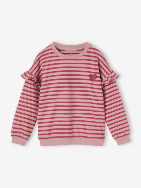 Sailor-type Sweatshirt with Ruffles on the Sleeves, for Girls aqua green+denim blue+lilac+old rose+striped pink 