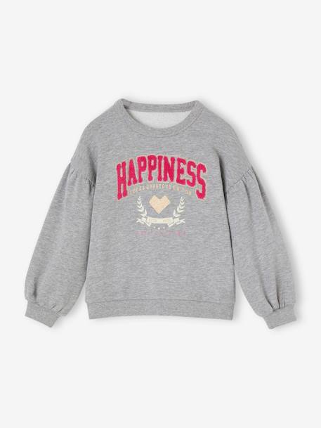 Sports Sweatshirt 'Happiness', in Bouclé Knit & Iridescent Details, for Girls marl grey 