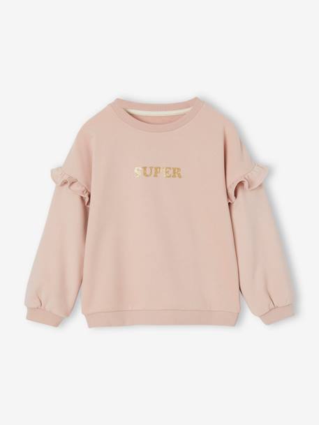 Ruffled Sweatshirt for Girls old rose+peach+rust 