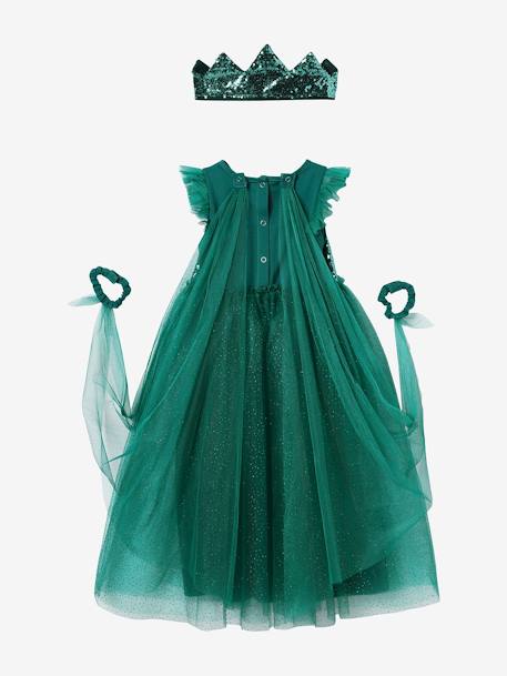 Princess Costume with Veil & Crown Blue+emerald green+Gold+Pink+red 