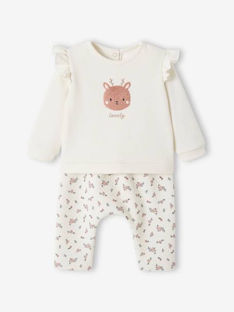 Sweatshirt & Trousers Combo for Babies ecru+marl beige+rose 