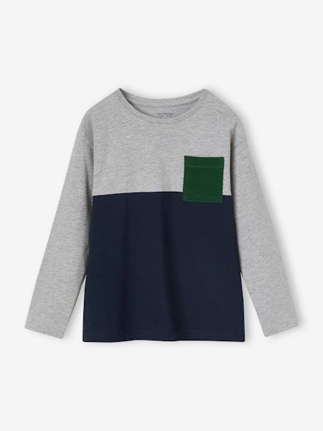 Colourblock Top for Boys blue+GREEN MEDIUM SOLID WITH DESIG+night blue+ochre 