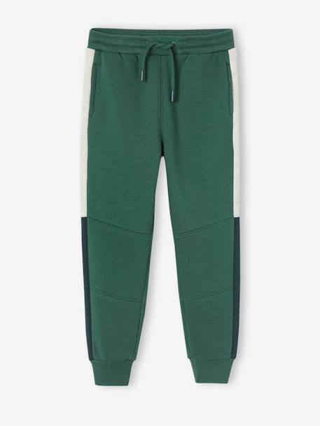 Fleece Joggers with Two-Tone Side Stripes for Boys Black+fir green 