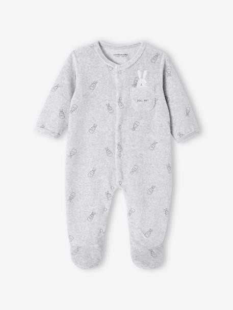 Bunnies Sleepsuit in Velour for Newborn Babies marl grey 