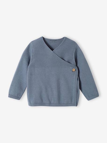 Knitted Cardigan in Organic Cotton for Newborn Babies denim blue+rosy 