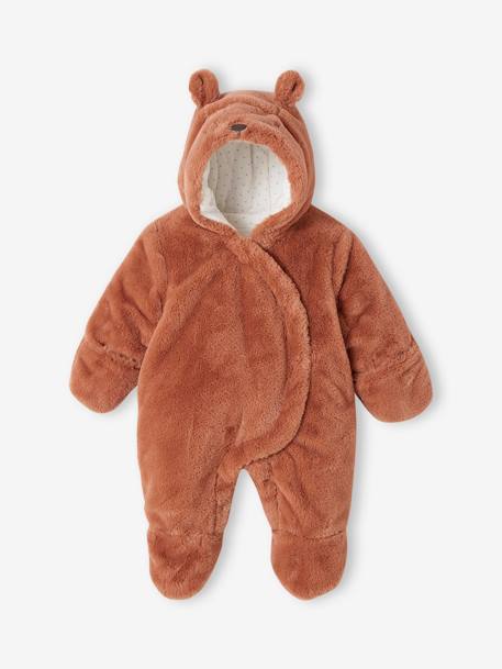 Faux Fluffy Fur 'Sheep' Pramsuit for Babies cashew+ecru 