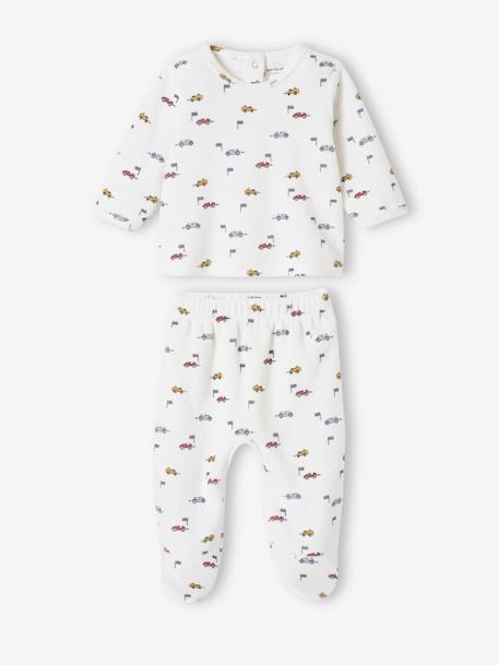 Pack of 2 Velour Pyjamas, Cars, for Babies terracotta 