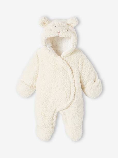 Faux Fluffy Fur 'Sheep' Pramsuit for Babies cashew+ecru 