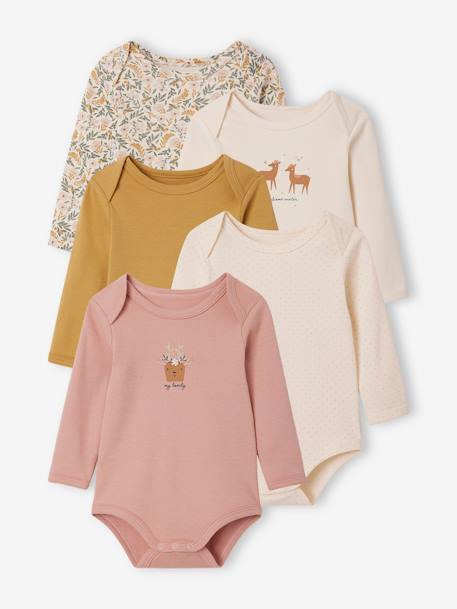 Pack of 5 'Reindeer' Bodysuits with Cutaway Shoulders for Babies ecru 