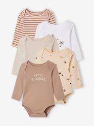 Baby-Bodysuits & Sleepsuits-Pack of 5 Long Sleeve Bodysuits with Cutaway Shoulders for Babies