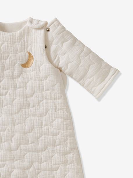 Quilted Baby Sleep Bag with Removable Sleeves in Organic Cotton* Gauze, Dream Nights caramel+Dark Blue+ecru 