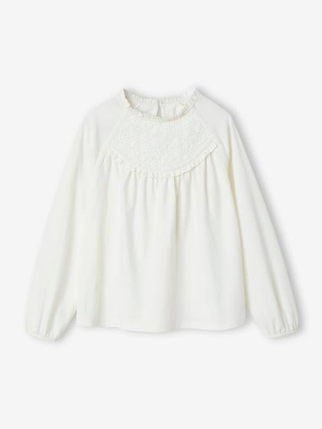 Top with Detail in Broderie Anglaise, for Girls ecru+GREEN DARK SOLID+old rose 