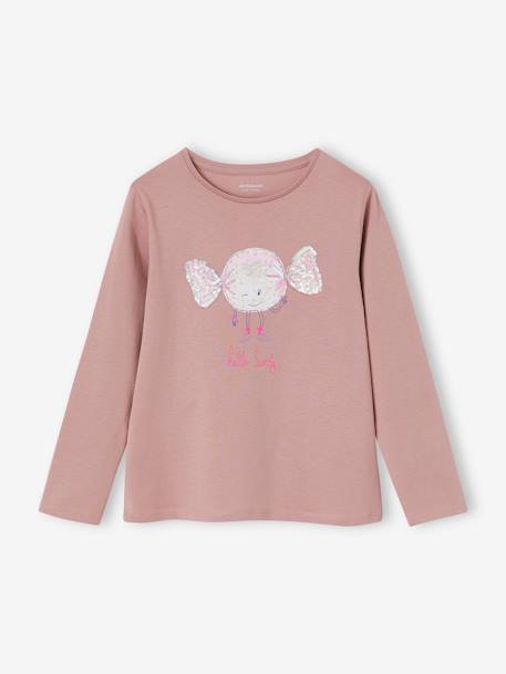 Sequinned Top for Girls ecru+mauve 